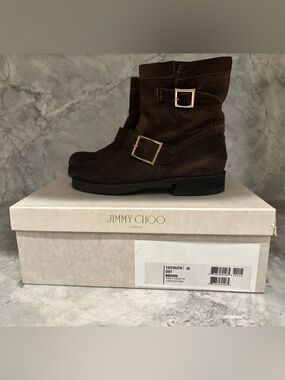 Jimmy Choo Dark Brown Suede Moto Boot